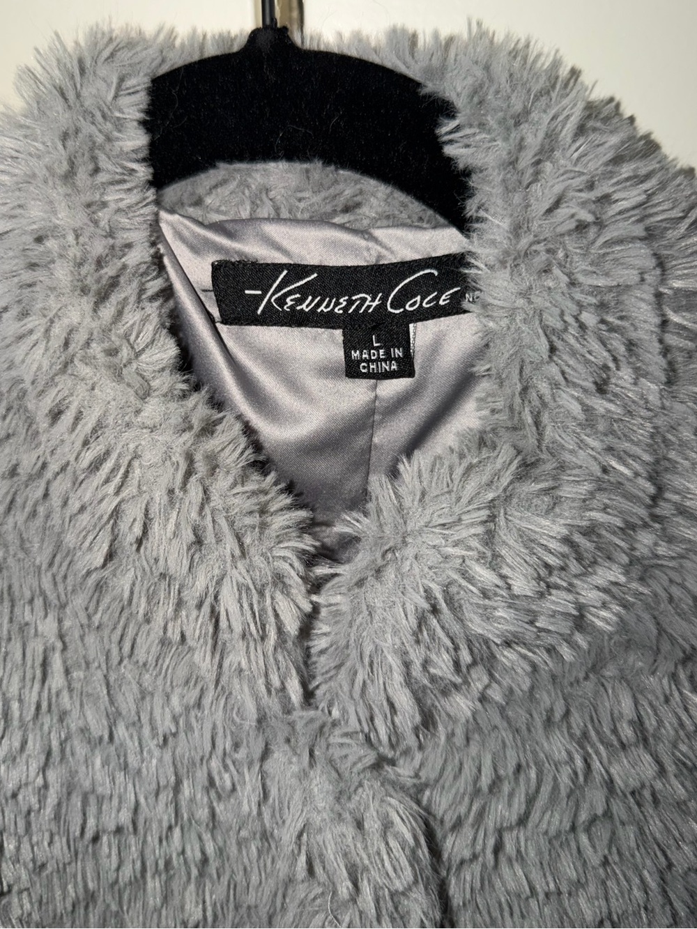 Kenneth Cole Light Gray Teddy Faux Shearling Coat - Picture 6 of 7